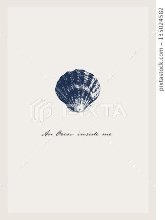 Vector tropical underwater style poster of blue seashell Isolated on beige background. Card for interior design, prints, fabric or background. Vector tropical underwater style poster of blue seashell Isolated on beige background. Card for interior design, prints, fabric or background. 135024582