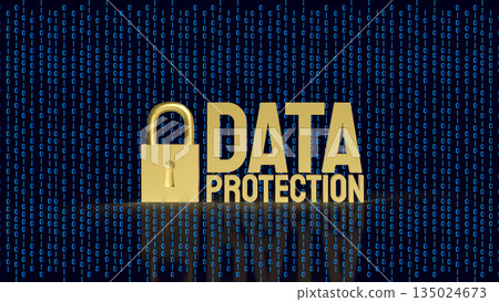Golden Data Protection Padlock for Digital Cybersecurity Concept 3d render. 135024673