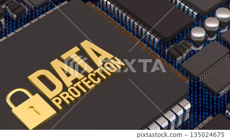 Advanced Data Protection Technology on Secure Computer Chip 3d render. 135024675