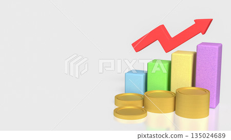 Financial Profit Growth Concept with Stacked Coins Bar Chart and Rising Arrow 3d render. 135024689