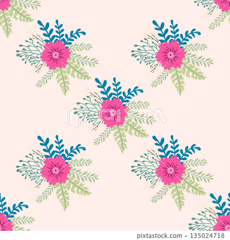 Vintage Decorative seamless pattern in classic style with small flowers, ditsy. Light silhouettes of flowers, two-color ornament in pastel colors 135024718