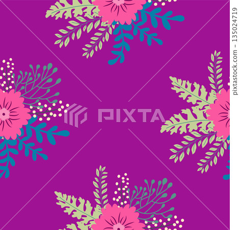 Vintage Decorative seamless pattern in classic style with small flowers, ditsy. Light silhouettes of flowers, two-color ornament in pastel colors 135024719