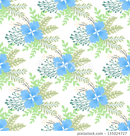 Vintage Decorative seamless pattern in classic style with small flowers, ditsy. Light silhouettes of flowers, two-color ornament in pastel colors 135024727