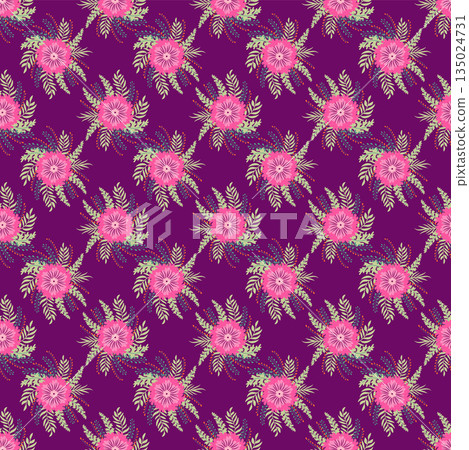 Vintage Decorative seamless pattern in classic style with small flowers, ditsy. Light silhouettes of flowers, two-color ornament in pastel colors Vintage Decorative seamless pattern in classic style with small flowers, ditsy. Light silhouettes of flowers, two-color ornament in pastel colors 135024731