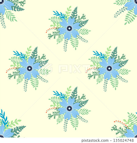 Vintage Decorative seamless pattern in classic style with small flowers, ditsy. Light silhouettes of flowers, two-color ornament in pastel colors Vintage Decorative seamless pattern in classic style with small flowers, ditsy. Light silhouettes of flowers, two-color ornament in pastel colors 135024748