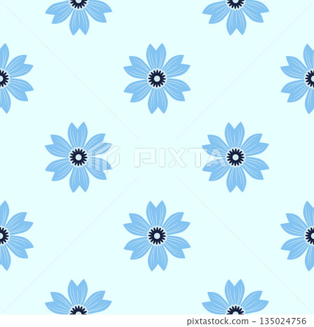 Vintage Decorative seamless pattern in classic style with small flowers, ditsy. Light silhouettes of flowers, two-color ornament in pastel colors 135024756
