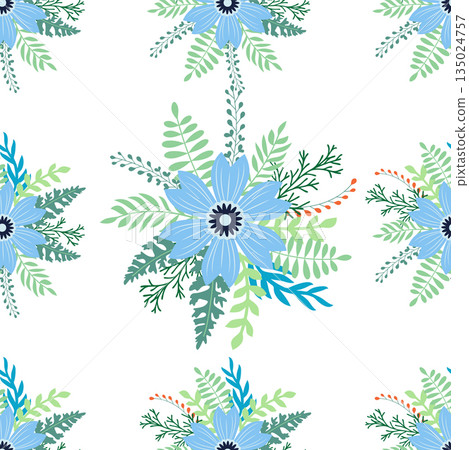 Vintage Decorative seamless pattern in classic style with small flowers, ditsy. Light silhouettes of flowers, two-color ornament in pastel colors 135024757