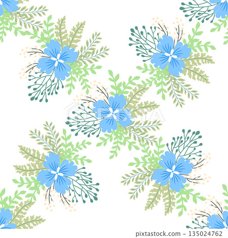 Vintage Decorative seamless pattern in classic style with small flowers, ditsy. Light silhouettes of flowers, two-color ornament in pastel colors Vintage Decorative seamless pattern in classic style with small flowers, ditsy. Light silhouettes of flowers, two-color ornament in pastel colors 135024762