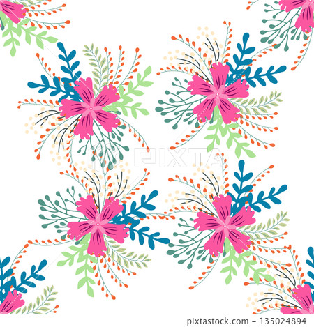 Vintage Decorative seamless pattern in classic style with small flowers, ditsy. Light silhouettes of flowers, two-color ornament in pastel colors Vintage Decorative seamless pattern in classic style with small flowers, ditsy. Light silhouettes of flowers, two-color ornament in pastel colors 135024894