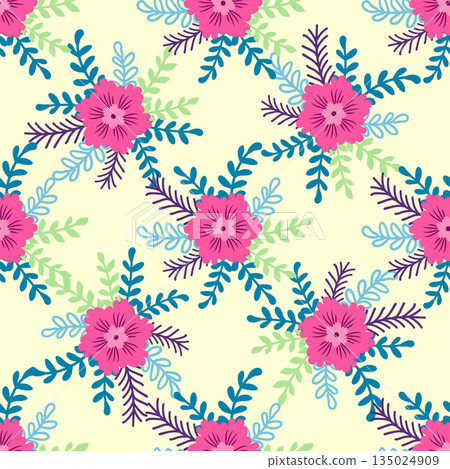Vintage Decorative seamless pattern in classic style with small flowers, ditsy. Light silhouettes of flowers, two-color ornament in pastel colors Vintage Decorative seamless pattern in classic style with small flowers, ditsy. Light silhouettes of flowers, two-color ornament in pastel colors 135024909