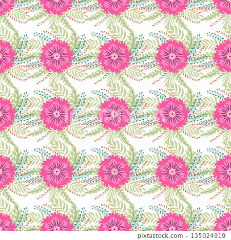 Vintage Decorative seamless pattern in classic style with small flowers, ditsy. Light silhouettes of flowers, two-color ornament in pastel colors 135024919