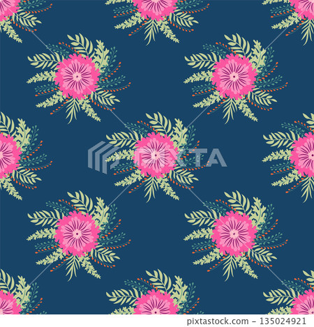 Vintage Decorative seamless pattern in classic style with small flowers, ditsy. Light silhouettes of flowers, two-color ornament in pastel colors 135024921