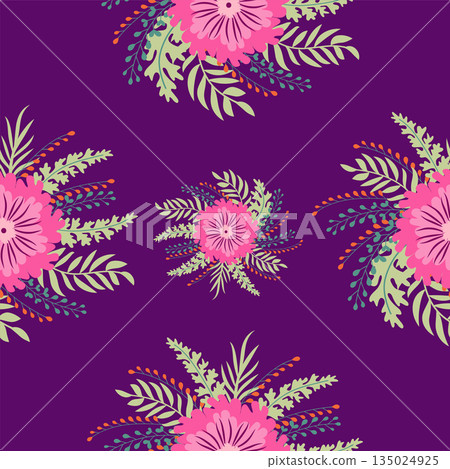 Vintage Decorative seamless pattern in classic style with small flowers, ditsy. Light silhouettes of flowers, two-color ornament in pastel colors Vintage Decorative seamless pattern in classic style with small flowers, ditsy. Light silhouettes of flowers, two-color ornament in pastel colors 135024925