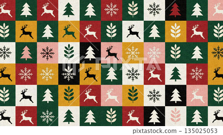 A winter design with a Nordic-style knit pattern. The texture of the knitting is crisp, giving it a festive Christmas feel with snowflakes and reindeer. A winter design with a Nordic-style knit pattern. The texture of the knitting is crisp, giving it a festive Christmas feel with snowflakes and reindeer. 135025053