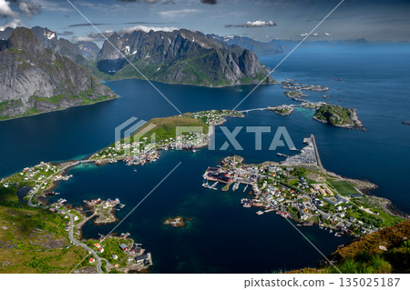 Spectacular Viewing Point Reinebringen Over Coastal Landscape At Reine And Hamnoy On Lofoten Islands In Norway Spectacular Viewing Point Reinebringen Over Coastal Landscape At Reine And Hamnoy On Lofoten Islands In Norway 135025187