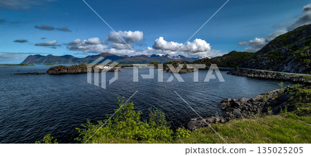 Village Hamn I Senja With Fjord And Mountains On Senja Island At Vesteralen In Norway 135025205