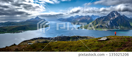 View From Offersoykammen Mountain Over Coastal Landscape On Lofoten Islands In Norway 135025206