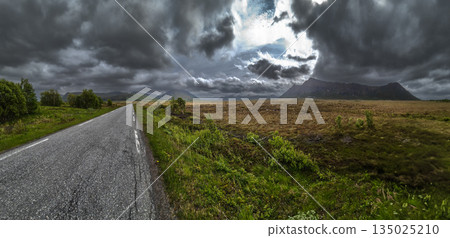 Abandoned Rural Road Through Moore Landscape On Andoya Island Of Lofoten In Norway Abandoned Rural Road Through Moore Landscape On Andoya Island Of Lofoten In Norway 135025210