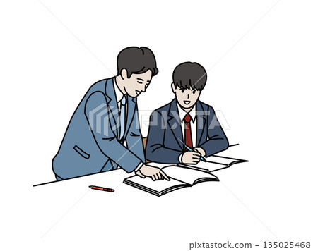 Illustration of a male student taking a class from a cram school teacher 135025468