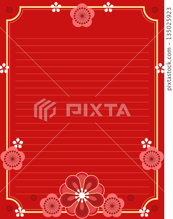 Stylish Japanese-style plum blossom frame, vertical template 135025923