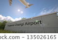 Outgoing flight concept at Singapore Changi Airport terminal sign with jet takeoff, Singapore, Singapore 3D rendering 135026165
