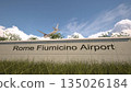 Arrivals at Rome Fiumicino Airport with airplane landing near terminal, Rome, Italy 3D rendering 135026184