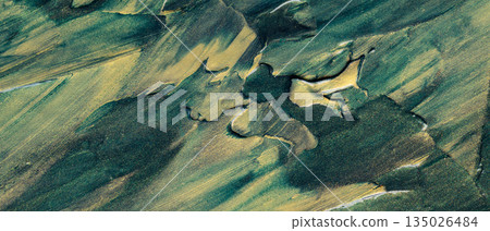 Abstract Textured Background with Deep Green and Metallic Gold Paint Brushstrokes Abstract Textured Background with Deep Green and Metallic Gold Paint Brushstrokes 135026484