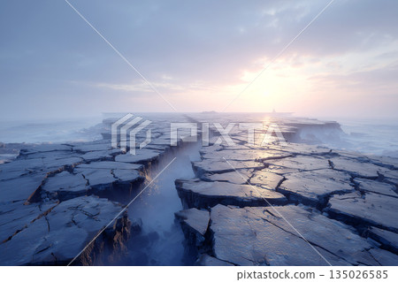 霧氣瀰漫的熔岩地和巨大的裂縫 135026585