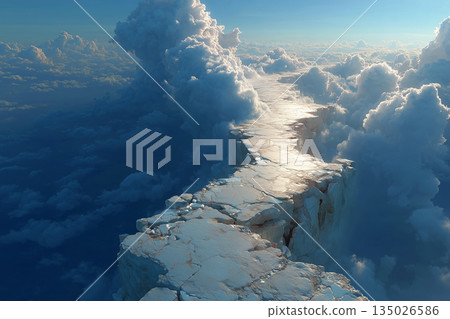 天空中的懸崖通往雲海，一條光之路 135026586