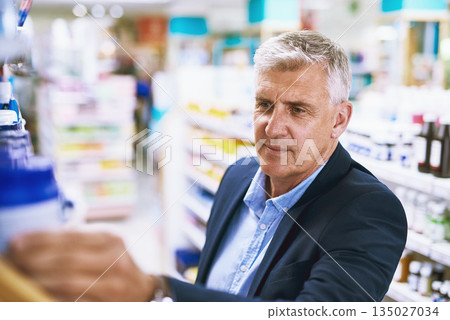 Senior man, pharmacy or customer searching for retail healthcare pills, medicine in drugstore. Looking, businessman or mature customer checking or choosing medication or medical vitamins on shelf Senior man, pharmacy or customer searching for retail healthcare pills, medicine in drugstore. Looking, businessman or mature customer checking or choosing medication or medical vitamins on shelf 135027034