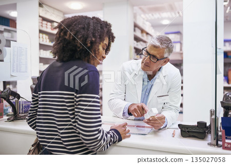 Black woman shopping, medicine or mature pharmacist in pharmacy for retail healthcare pills or advice. Trust, product or senior doctor helping a customer with prescription medication or medical drugs Black woman shopping, medicine or mature pharmacist in pharmacy for retail healthcare pills or advice. Trust, product or senior doctor helping a customer with prescription medication or medical drugs 135027058