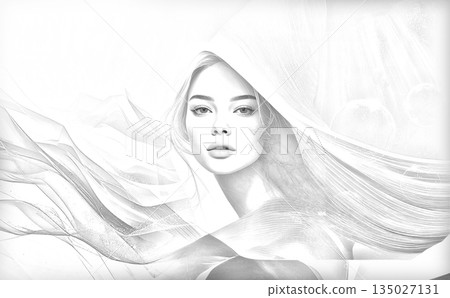 Pencil drawing style beautiful woman illustration Pencil drawing style beautiful woman illustration 135027131