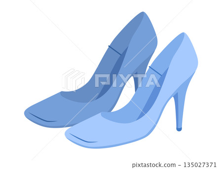 Pump women blue square toe heel flat pair. Modern dress footwear clean lines for office, celebration, special occasion 135027371