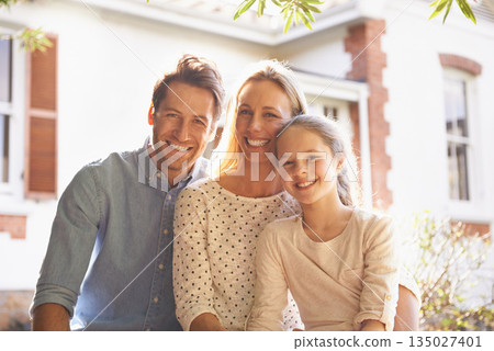 New house, portrait and happy parents, child or family with luxury home, real estate or property building, mansion or sale. Relocation happiness, homeowner and bonding woman, man or outdoor kid smile New house, portrait and happy parents, child or family with luxury home, real estate or property building, mansion or sale. Relocation happiness, homeowner and bonding woman, man or outdoor kid smile 135027401