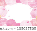 Cherry blossom frame in full bloom. Spring background material with watercolor soft cherry blossoms and copy space Cherry blossom frame in full bloom. Spring background material with watercolor soft cherry blossoms and copy space 135027505