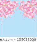 Cherry blossoms in full bloom frame background. Spring Japanese-style vector material that can be used to celebrate graduation, entrance, and cherry blossom viewing. Cherry blossoms in full bloom frame background. Spring Japanese-style vector material that can be used to celebrate graduation, entrance, and cherry blossom viewing. 135028009