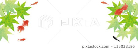 A Japanese-style banner featuring goldfish and autumn leaves. A cool, watercolor-style summer background with copy space. 135028186