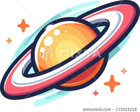 一幅可愛的天體插圖，周圍環繞著一個圓環。 135028258
