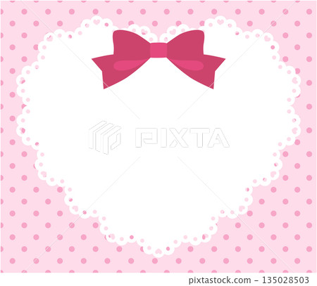 可愛的蕾絲心形相框，帶有絲帶的向量插圖 135028503