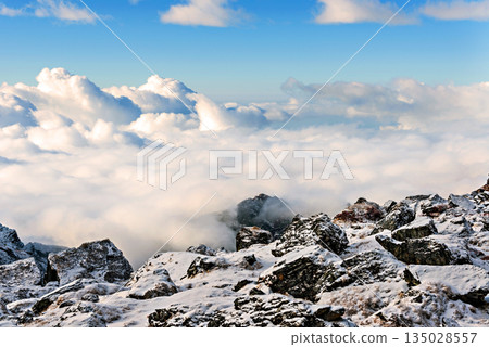 The Himalayan mountain landscape on the trekking route from Panch Pokhari to Khotey in Nepal. 135028557