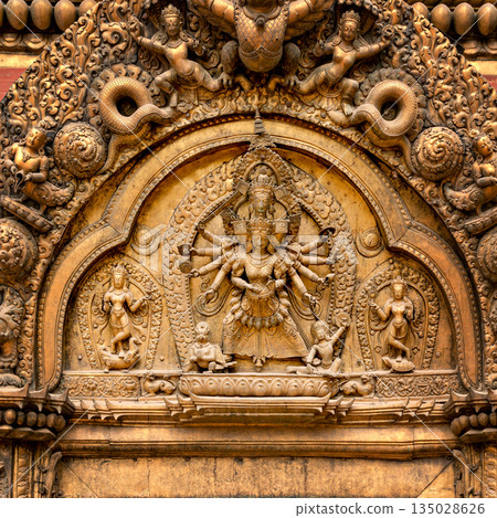 Ancient Royal Palace and Golden Gate on Durbar square in Bhaktapur Nepal. Ancient Royal Palace and Golden Gate on Durbar square in Bhaktapur Nepal. 135028626