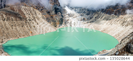 View at the Sabai Tsho Lake and Sabai Glacier in Nepal near Thangnag View at the Sabai Tsho Lake and Sabai Glacier in Nepal near Thangnag 135028644