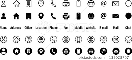 名片聯絡資訊圖示和標記集 135028707