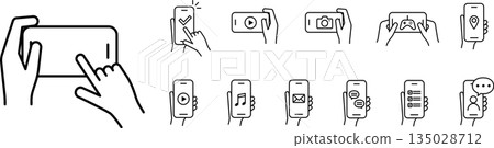 Editable illustration icon of a hand operating a smartphone 9 Editable illustration icon of a hand operating a smartphone 9 135028712