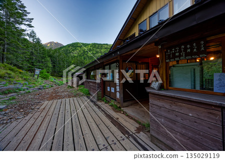 Akadake, a mountain range in the Yatsugatake Mountains seen from Akadake Hot Springs in the early morning 135029119