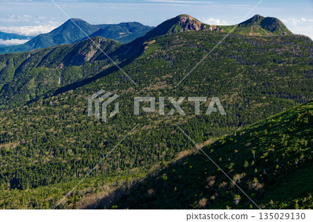 Mount Tengu and Mount Tateshina seen from Akaiwanoto in the Yatsugatake Mountain Range 135029130
