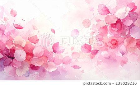 粉紅色和玫瑰色的水彩紙屑背景，光線柔和。非常適合用於慶祝活動、禮品和美容廣告。 135029210