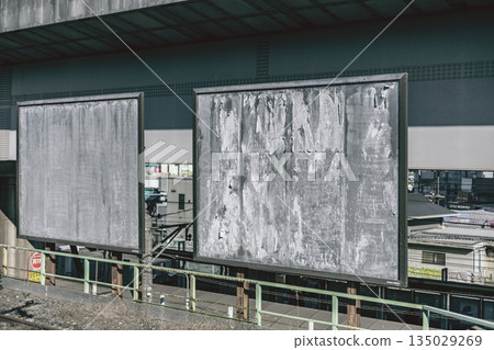 Deteriorated advertising space and remains of signs inside the station Deteriorated advertising space and remains of signs inside the station 135029269
