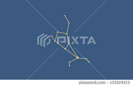 Illustration of the constellation line of Boötes (gold lines on a navy background) 135029353