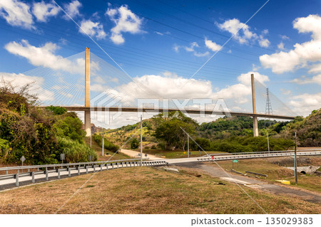 Centenario bridge modern bridge crossing the Panama Canal outside Panama City in Panama. 135029383
